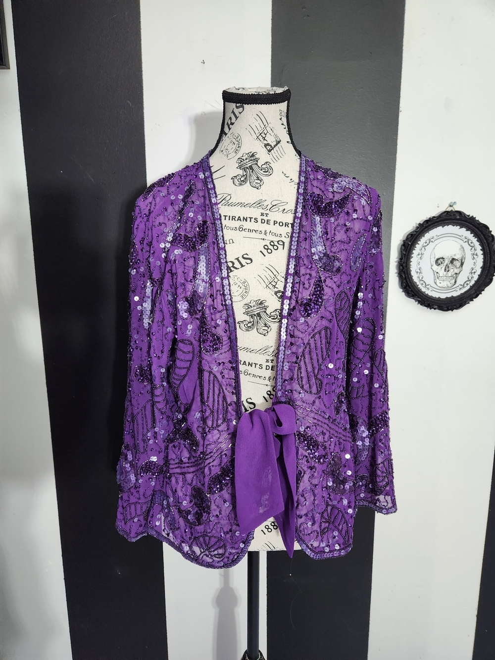 Together Purple Embroidered Open Jacket with Tie